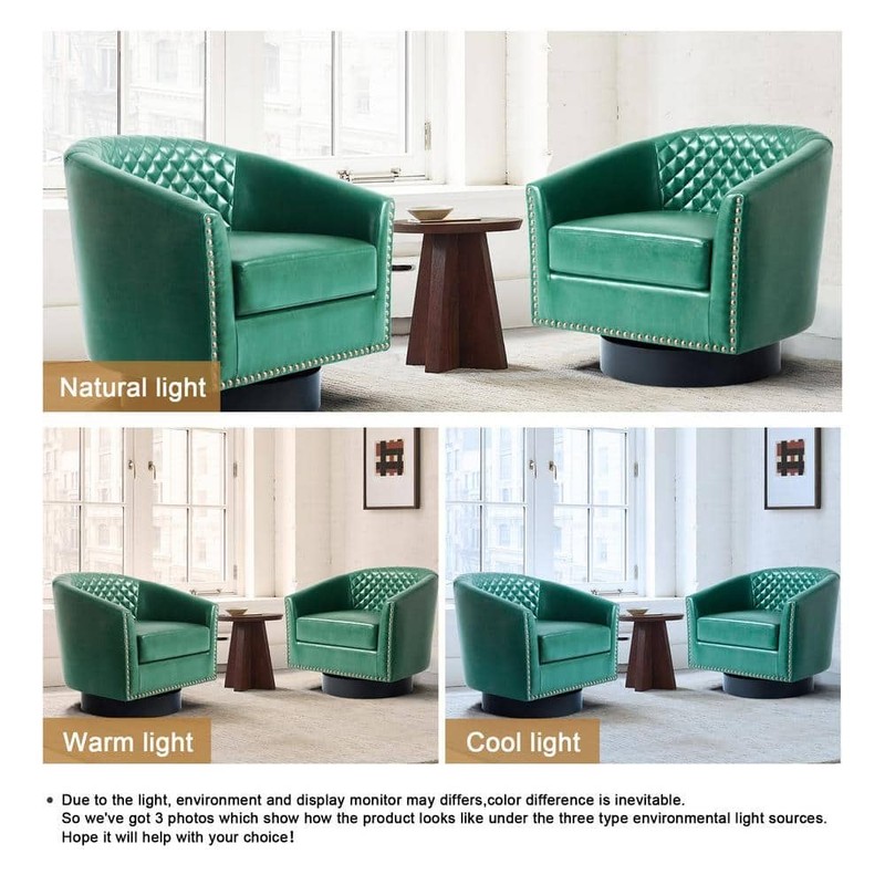 Uixe Green PU Leather 360 Swivel Accent Arm Chair Set of 2 - Image 11
