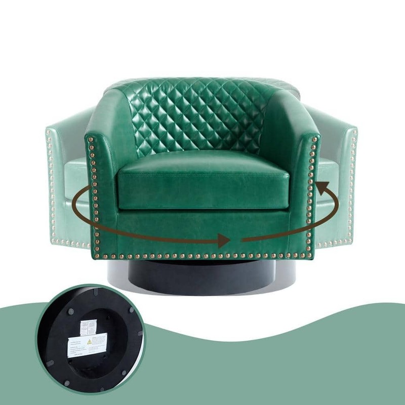 Uixe Green PU Leather 360 Swivel Accent Arm Chair Set of 2 - Image 13