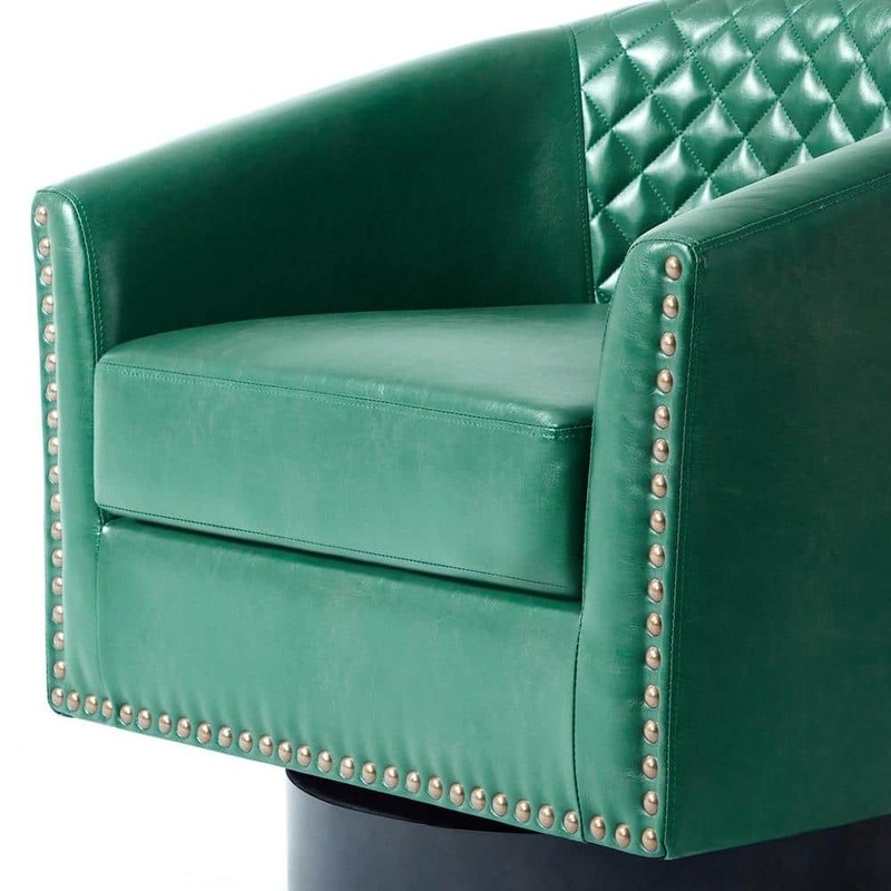 Uixe Green PU Leather 360 Swivel Accent Arm Chair Set of 2 - Image 15