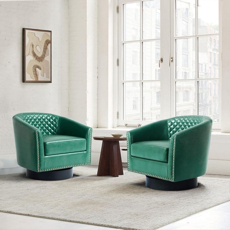 Uixe Green PU Leather 360 Swivel Accent Arm Chair Set of 2 - Image 17