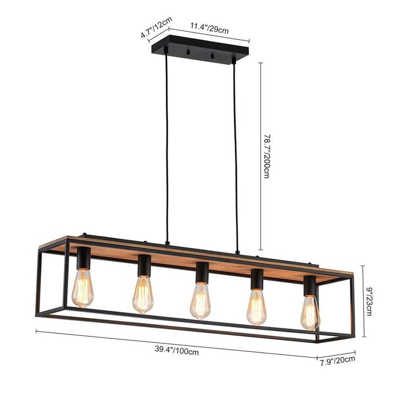Y'INSP 5-Light Matte Black Rectangular Chandelier for Dining Room No Bulbs - Image 7