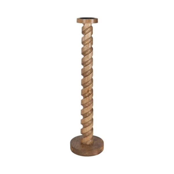 Liv & Skye Brown 8x30 Natural Wood Solid Spiral Floor Candle Holder