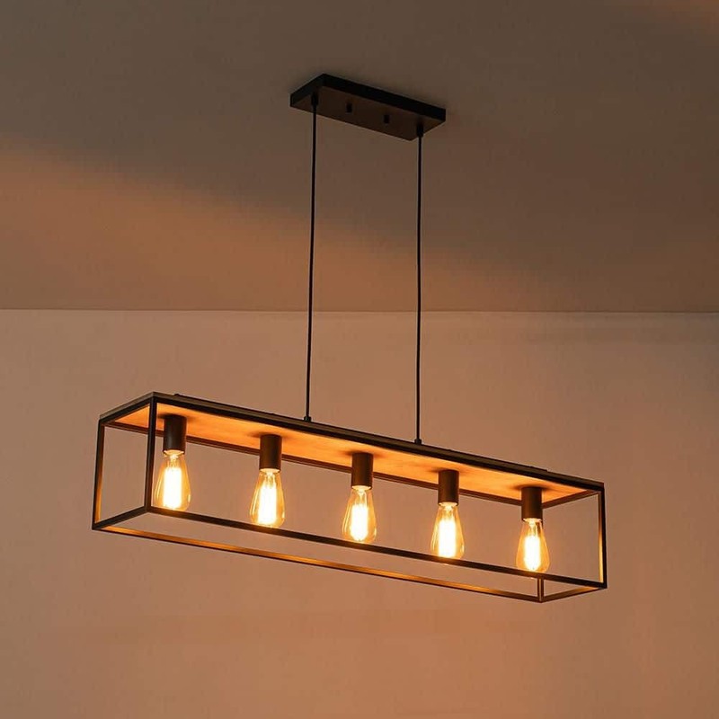 Y'INSP 5-Light Matte Black Rectangular Chandelier for Dining Room No Bulbs - Image 12