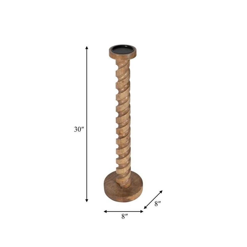 Liv & Skye Brown 8x30 Natural Wood Solid Spiral Floor Candle Holder - Image 13