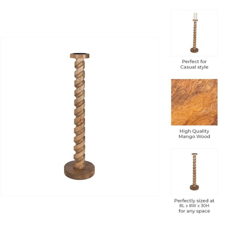 Liv & Skye Brown 8x30 Natural Wood Solid Spiral Floor Candle Holder - Image 14