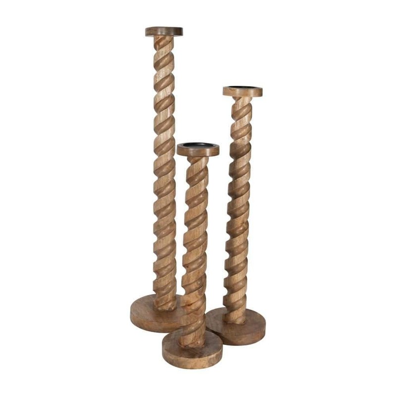 Liv & Skye Brown 8x30 Natural Wood Solid Spiral Floor Candle Holder - Image 15