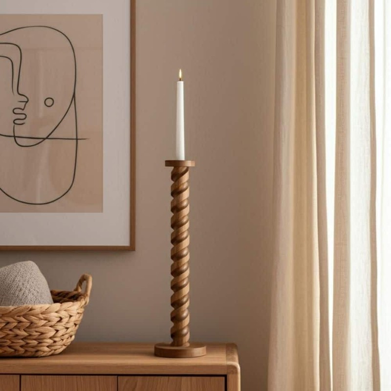 Liv & Skye Brown 8x30 Natural Wood Solid Spiral Floor Candle Holder - Image 16