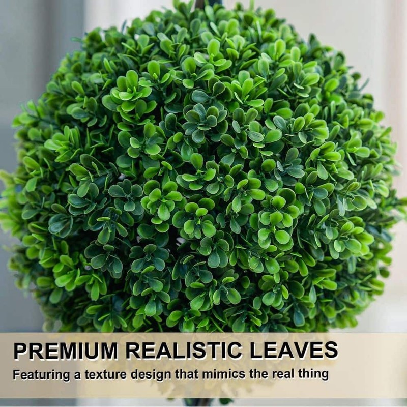 VIVATREES 3 ft. Artificial Triple Ball Topiary Tree Faux Shrubs White Pot - Image 11
