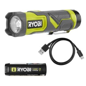 RYOBI USB Lithium Cordless Compact LED Flashlight 2.0 Ah Battery Charging Cable