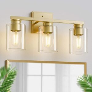 YANSUN 18 in. 3-Light Gold Vanity Light Clear Glass Bathroom