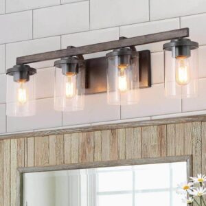 LNC Birdwood 28 in. 4-Light Rust Gray Bathroom Vanity Light, Brushed Bronze