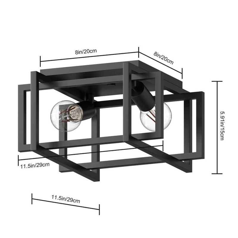YANSUN 11.5 in. 2-Light Matte Black Square Frame Flush Mount Ceiling Light - Image 135