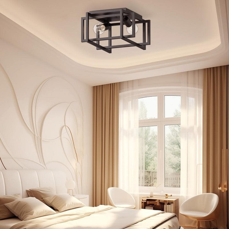 YANSUN 11.5 in. 2-Light Matte Black Square Frame Flush Mount Ceiling Light - Image 138