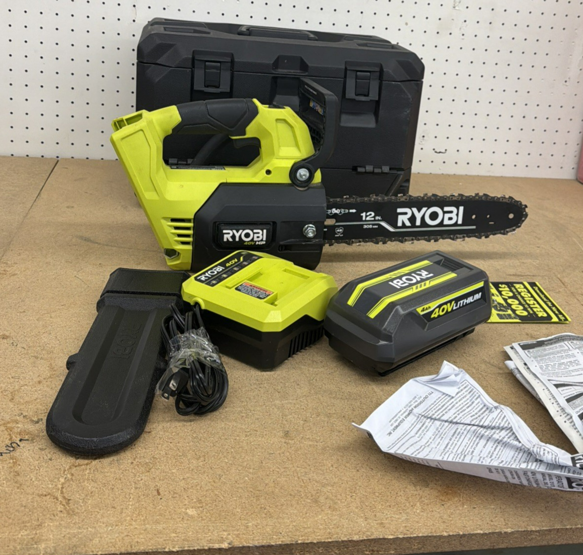 RYOBI 40V HP Brushless 12" Top Handle Battery Chainsaw w/ 4.0 Battery & Charger