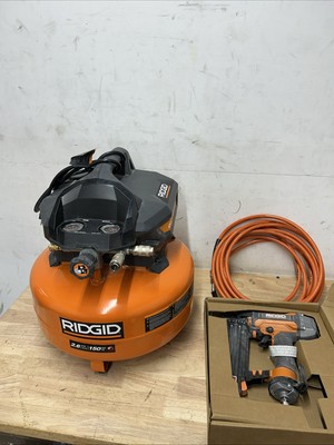 RIDGID 6 Gal. 150 PSI Electric Pancake Air Compressor w/18ga Brad Nailer & Hose
