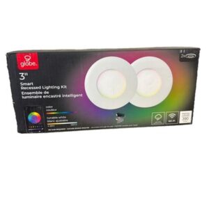 (2-Pk) Globe Electric Wi-Fi Smart Ultra Slim LED Recessed Lighting Kit 7W 3"