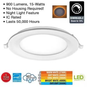 Commercial Electric Slim LED 6 in. Canless Selectable CCT Integrated Light Kit