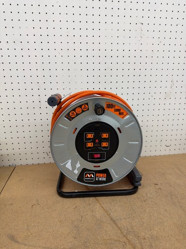Masterplug 100 ft. 12 AWG 15amp Extension Cord Reel 4 Grounded Outlets "READ"