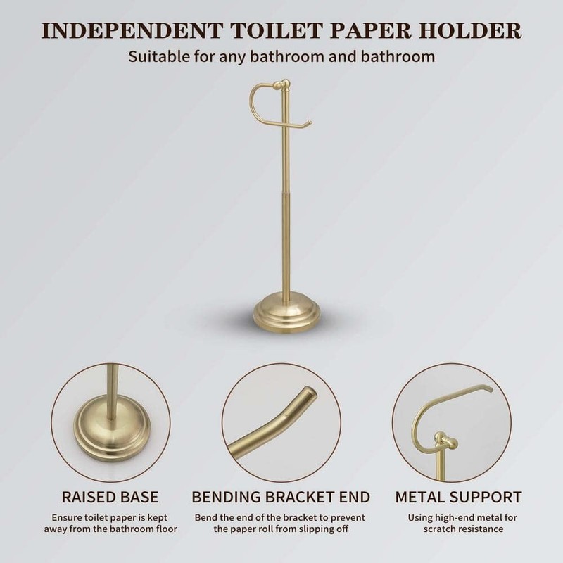 BWE Free Standing Toilet Paper Holder Brushed Gold with Reserve - Image 2