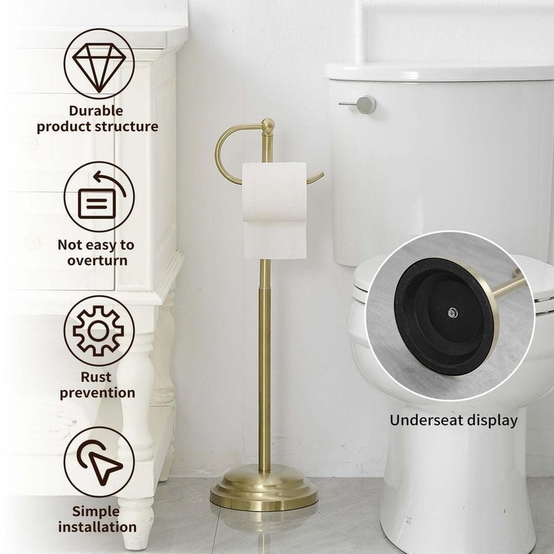 BWE Free Standing Toilet Paper Holder Brushed Gold with Reserve - Image 3