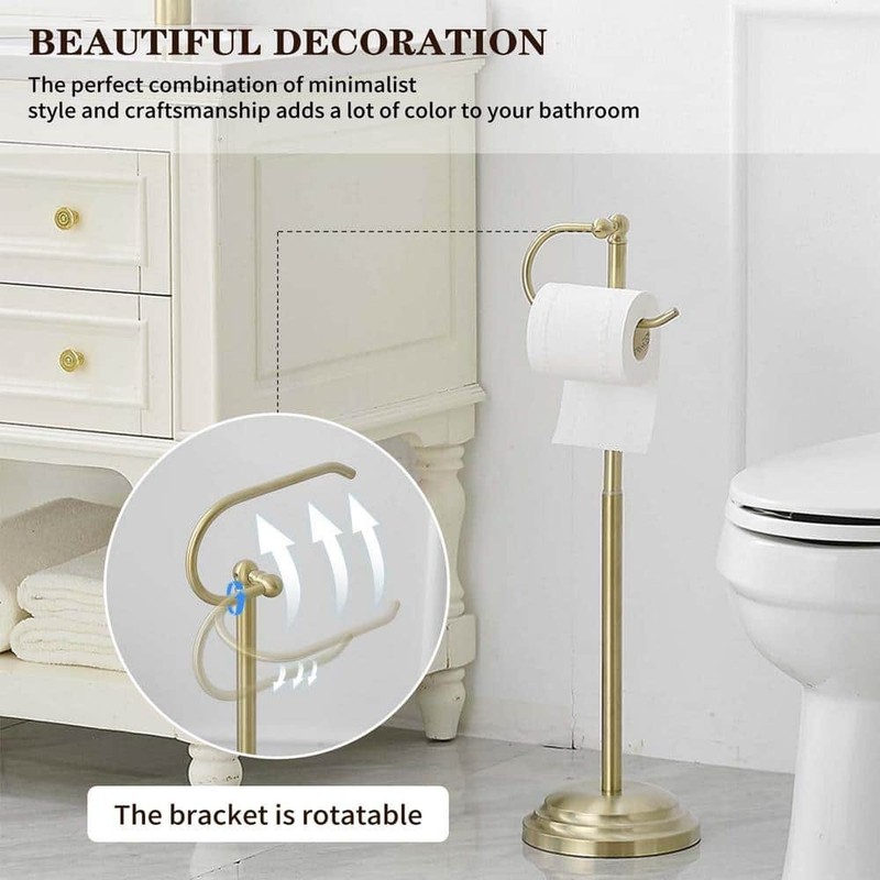 BWE Free Standing Toilet Paper Holder Brushed Gold with Reserve - Image 4