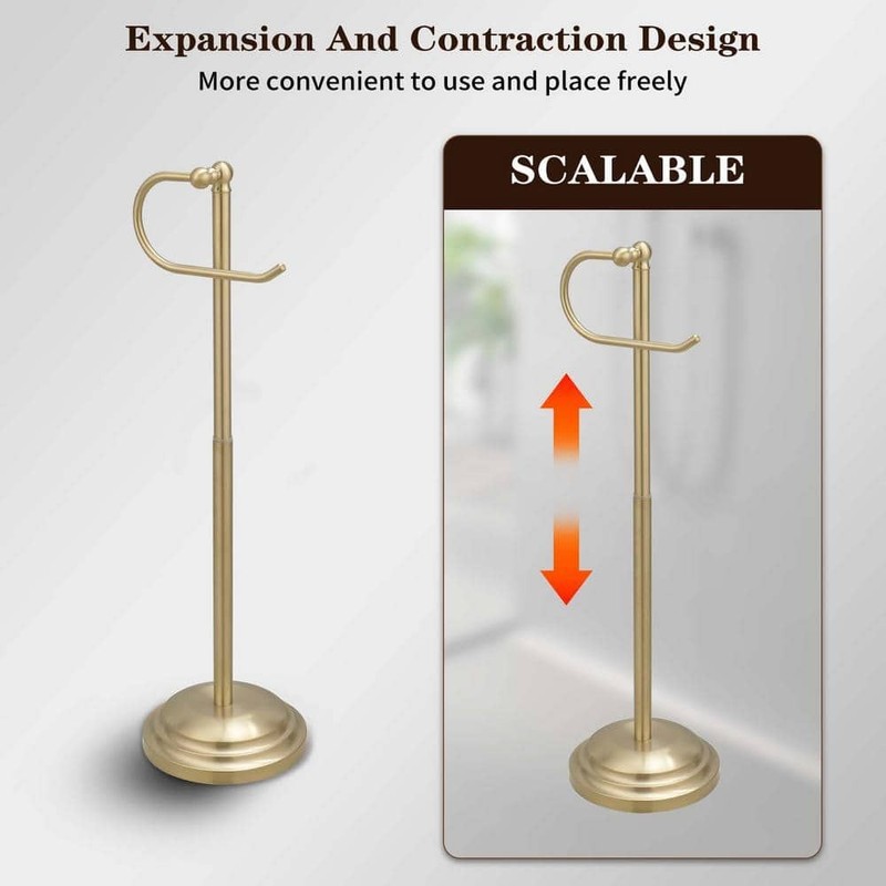BWE Free Standing Toilet Paper Holder Brushed Gold with Reserve - Image 5