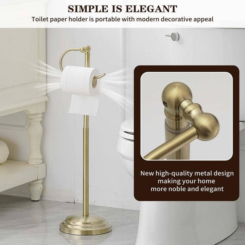 BWE Free Standing Toilet Paper Holder Brushed Gold with Reserve - Image 6
