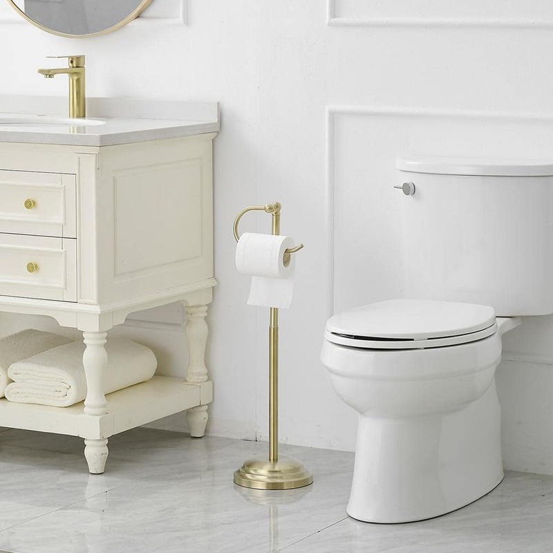 BWE Free Standing Toilet Paper Holder Brushed Gold with Reserve - Image 7