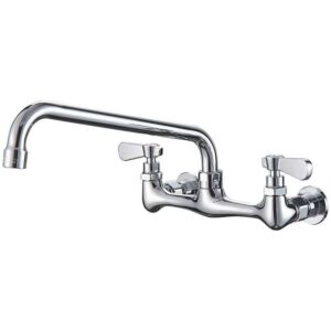 BWE 2-Handle Sink Faucet 14" Swivel Spout 8" Center Wall Mount Polished Chrome