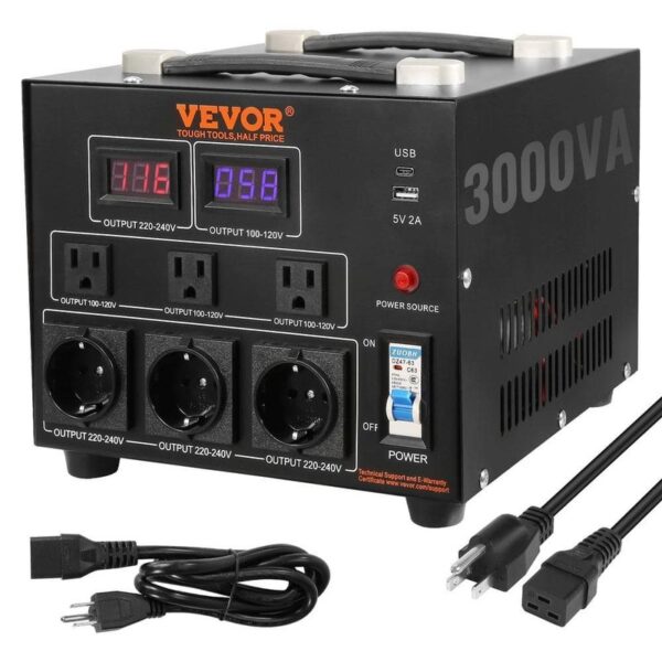 VEVOR Voltage Converter 3000W 110/220V US/EU Outlet 5V USB CE Certified