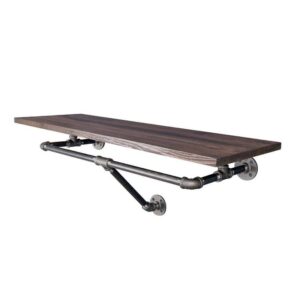 PIPE DECOR 36x12 in. Trail Brown Solid Wood Industrial Wall Shelf with Rod
