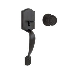 Defiant Castle Matte Black Door Handleset with Hartford Knob