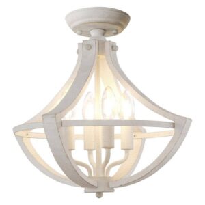 15.7 in Distressed White 4 Light French Country Flush Mount Ceiling Chandelier