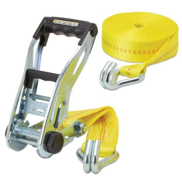 SmartStraps 2" x 27' Yellow Ratchet Tie Down Strap w/ Double J Hooks 3,333 lb