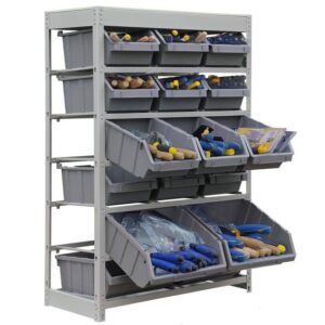 KING'S RACK Gray 6-Tier Boltless Storage Rack with 16 Plastic Bins