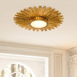 Matrix Decor 21.65 in. 16W LED Gilt Wood Sunburst Flush Mount Ceiling Light
