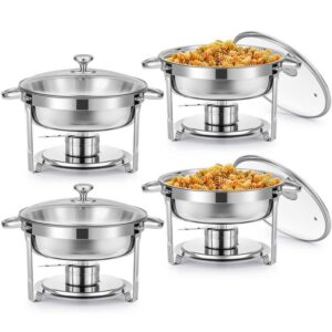 Wilprep 4-Pack 6 qt. Stainless Steel Round Chafing Dishes Buffet Set