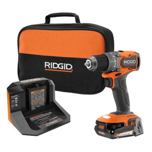 RIDGID 18V SubCompact Brushless Cordless Drill/Driver Kit 2 Ah Battery Charger