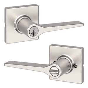 Kwikset Hollis Satin Nickel Keyed Entry Door Lever Featuring SmartKey Security