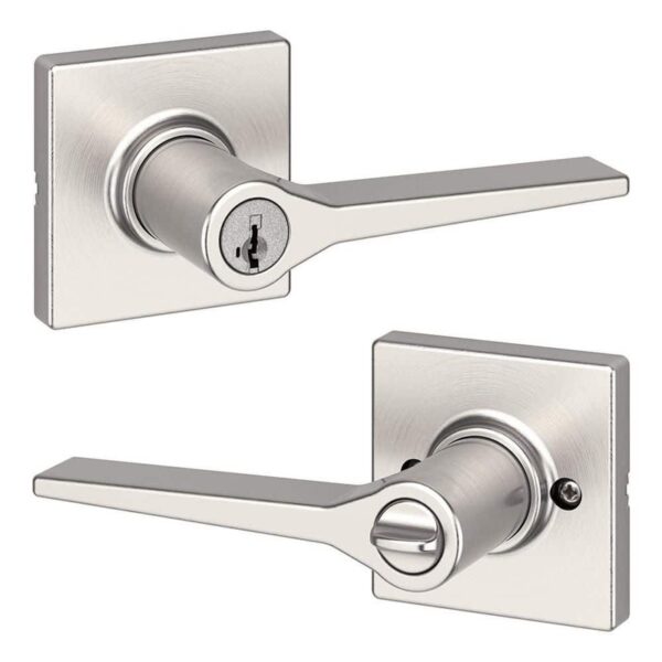 Kwikset Hollis Satin Nickel Keyed Entry Door Lever Featuring SmartKey Security