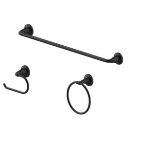 Glacier Bay 3-Piece Bath Hardware Set Matte Black 24" Towel Bar, Ring, Holder