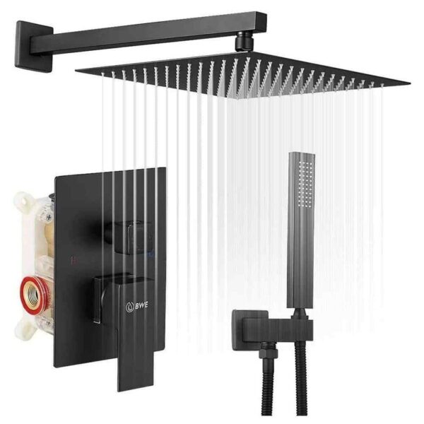 BWE Rainfall 2-Handle 2-Spray 12 in. Square High Pressure Shower Faucet w/Valve