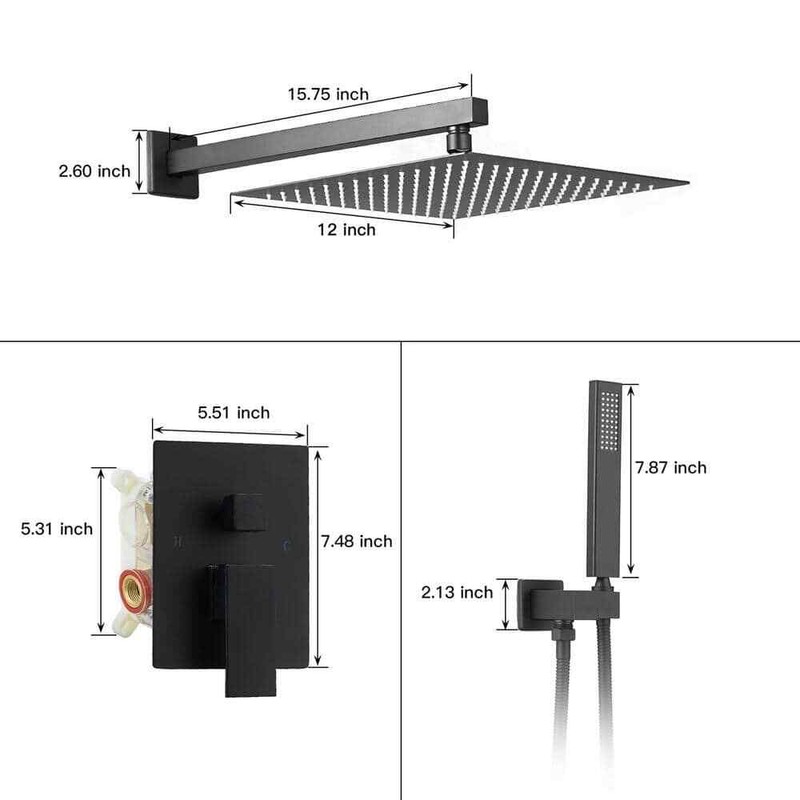BWE Rainfall 2-Handle 2-Spray 12 in. Square High Pressure Shower Faucet w/Valve - Image 14