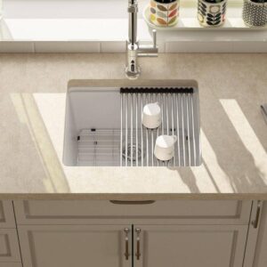 LORDEAR 21" Undermount Bar Sink Single Bowl Quartz Composite White 21"x18"x10