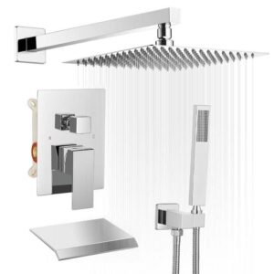 BWE 12 in. 3-Spray Wall Mounted Dual Shower Head 2.5 GPM Polished Chrome