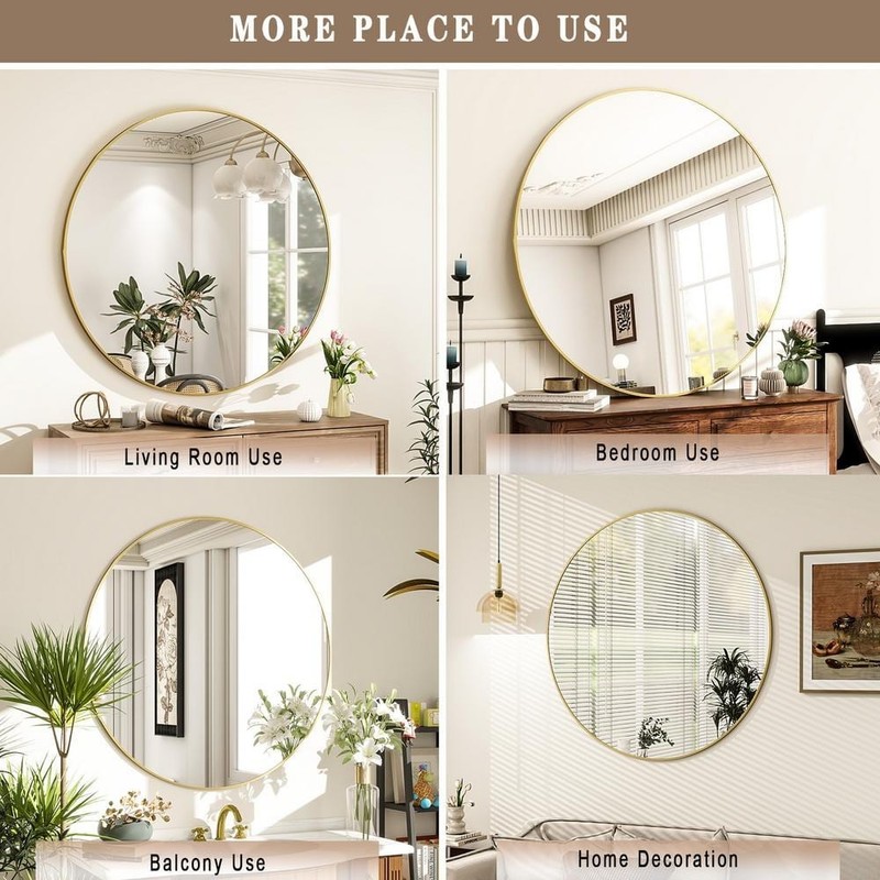 GLSLAND 24 in. W x 24 in. H Round Metal Framed Wall Bathroom Vanity Mirror Gold - Image 4