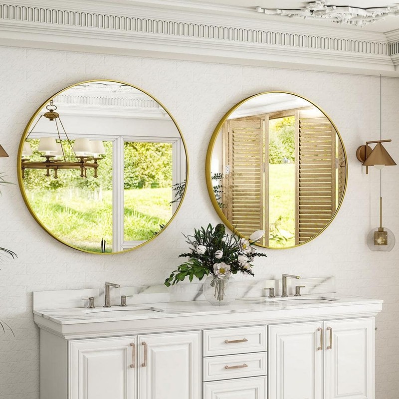 GLSLAND 24 in. W x 24 in. H Round Metal Framed Wall Bathroom Vanity Mirror Gold - Image 5