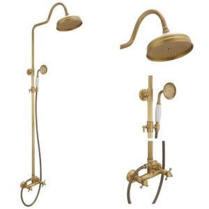 BWE 2-Spray High-Pressure Wall Bar Shower Kit Brass Handheld Antique