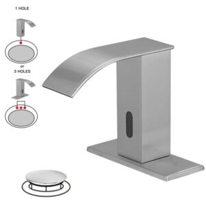BWE Battery Powered Touchless Single Hole Bathroom Faucet Brushed Nickel