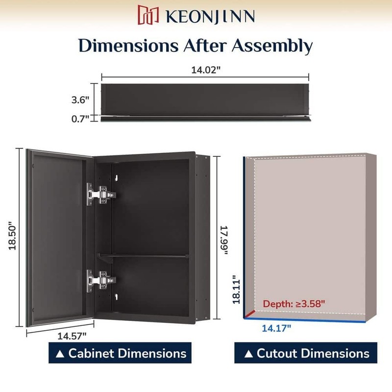 KeonJinn 14x18 in. Beveled Frameless Medicine Cabinet Mirror Surface/Recessed - Image 2